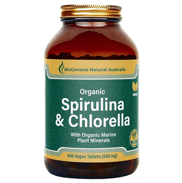 BIOG Spirulina & Chlorella + Marine Minerals 600 Tabs (Glass)