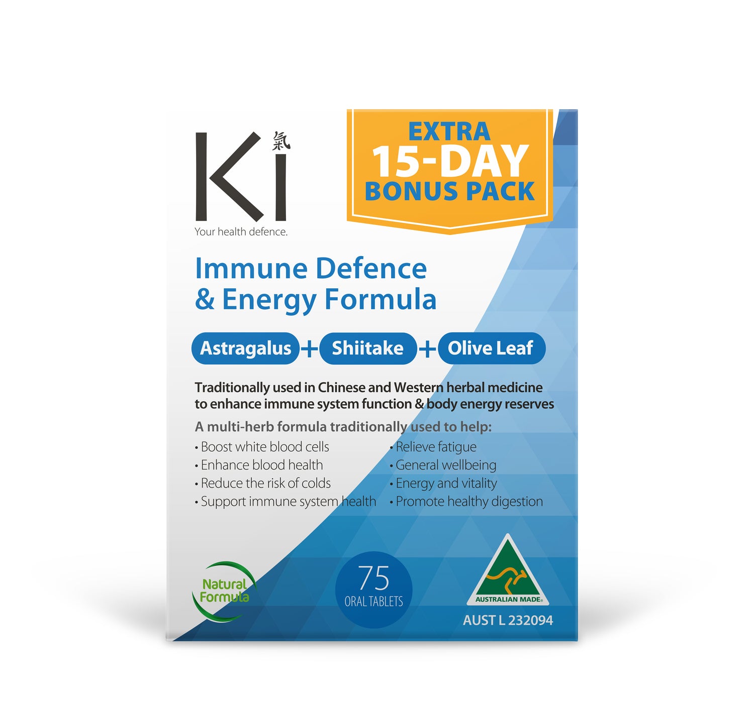 Martin & Pleasance Ki Immune Defence & Energy Formula 60t plus 15 bonus tablets